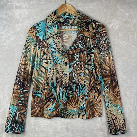 Vtg Clara S Women's Med Jacket Liquid Look Chunky Button 90s Friends Boho - Picture 1 of 16